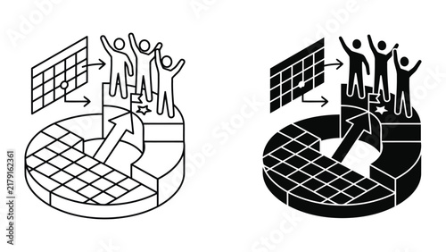 Business team achieving success and reaching targets isometric illustration