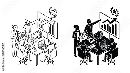 Business team meeting presenting growth strategy and positive results