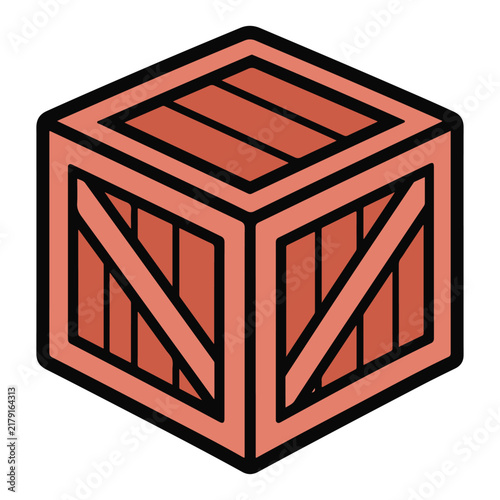 Wooden Crate Box Isometric Icon Isolated on White Background