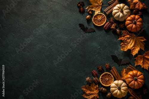 Halloween Harvest Corners on Dark Teal Stone