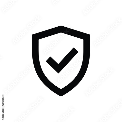 Shield with checkmark icon represents security protection and successful verification approval