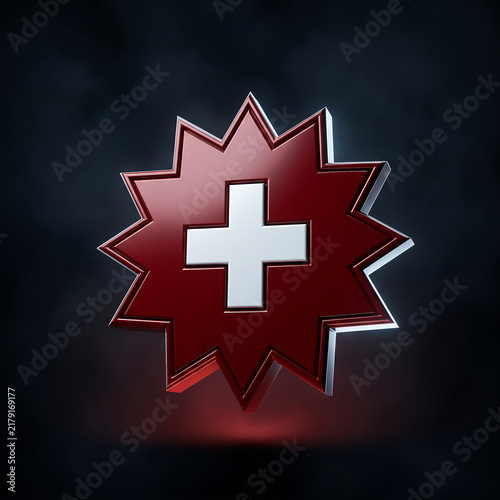 3D render of a shiny red badge with a white plus sign representing premium bonus feature or medical healthcare support