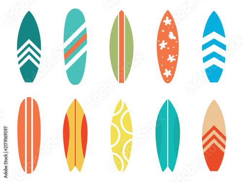 Colorful Surfboard Collection, Summer Beach and Surfing Sports Vector Illustration