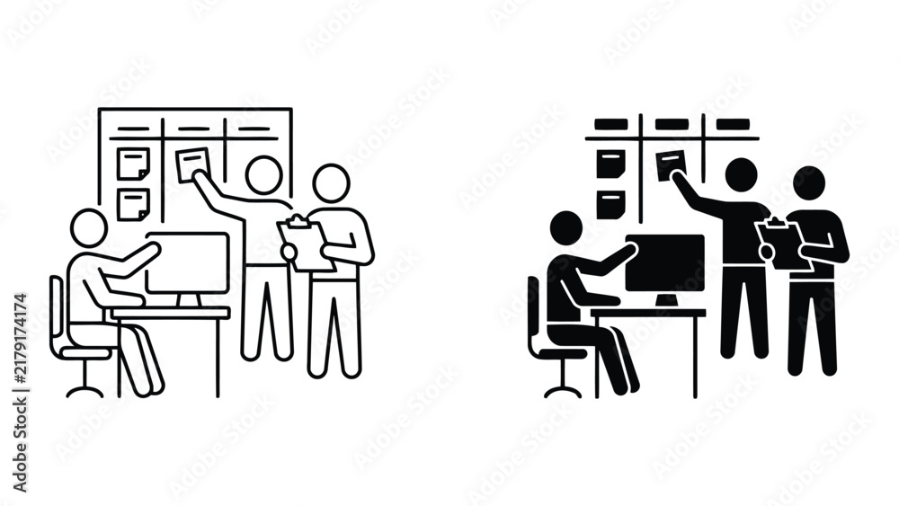 Fototapeta premium Team collaboration and agile kanban board icon with collaboration, teamwork