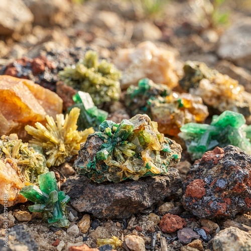 Natural Uranium-Bearing Mineral Specimens Among Geological Rocks

