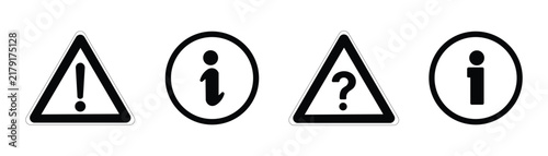 Warning and information sign icons set with exclamation mark, question mark, and info symbol vector isolated illustration