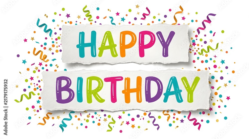 Fototapeta premium Bright colorful happy birthday foil balloons with a vibrant confetti background for a special celebration