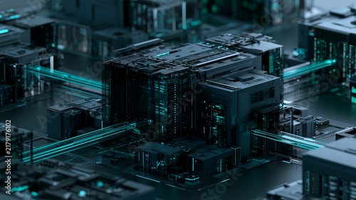 Enterprise Data Center Infrastructure with Connected Server Systems for Cybersecurity, Cloud Computing, Network Security, IT Operations, Secure Data Processing, Digital Infrastructure, Corporate Tech