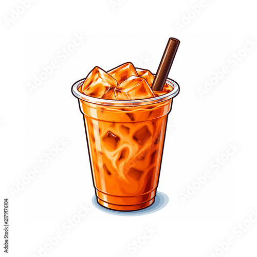 Traditional Thai Tea with Milk and Ice in a Glass