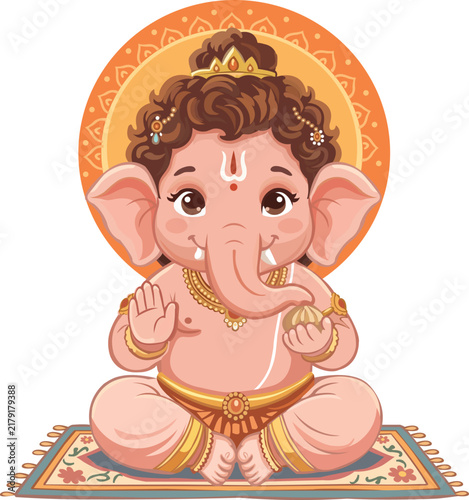 Cute Baby Ganesha Sitting Ganesh Chaturthi Festival Design