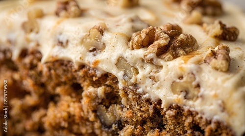 Walnut Carrot Cake Slice with Cream Cheese Frosting and Walnut Topping