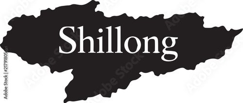 Black silhouette map of shillong city located in the state of meghalaya in northeast india on white background