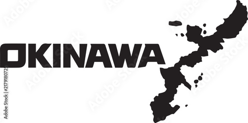 Black silhouette map of okinawa prefecture with bold typography isolated on a white background for travel design