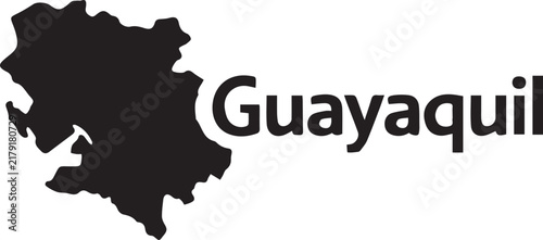 Black silhouette map of guayaquil city with the name written in bold text on a white background