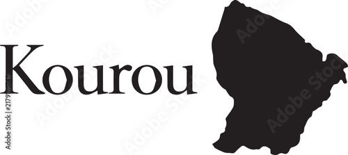 Black silhouette map of kourou commune in french guiana isolated on a plain white background