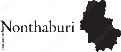 Black silhouette map of nonthaburi province in thailand with the text name written next to the shape