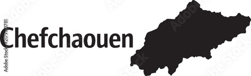 Black silhouette map of chefchaouen city in morocco isolated on a plain white background with text label
