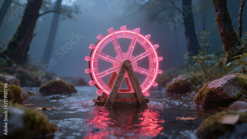 Waterwheel,neon,nature
