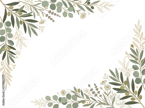 Minimal Botanical Border Illustration with Leaves and Natural Floral Design