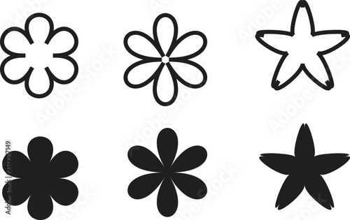 Flower icon set line art and silhouette vector.