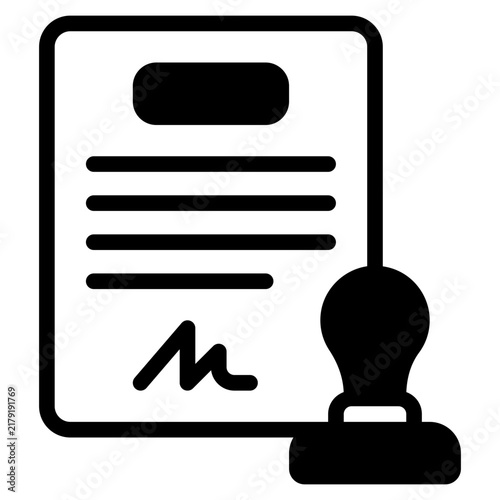 A flat design illustration of a certificate featuring a seal and signature. Ideal for educational or legal contexts.
