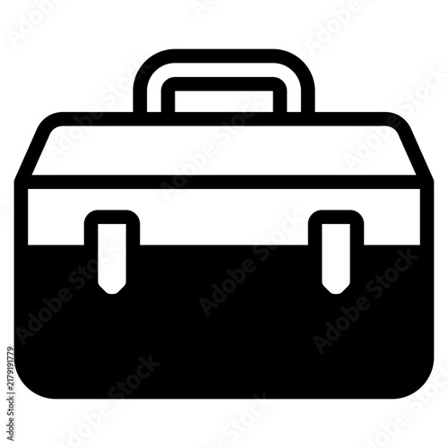 A flat design illustration of a toolbox featuring a vibrant color palette of red, orange, and yellow. Ideal for construction or DIY-related projects.