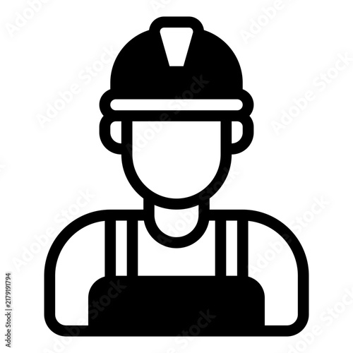 A flat design illustration of a construction worker wearing a hard hat and overalls. Ideal for construction and safety-themed projects.