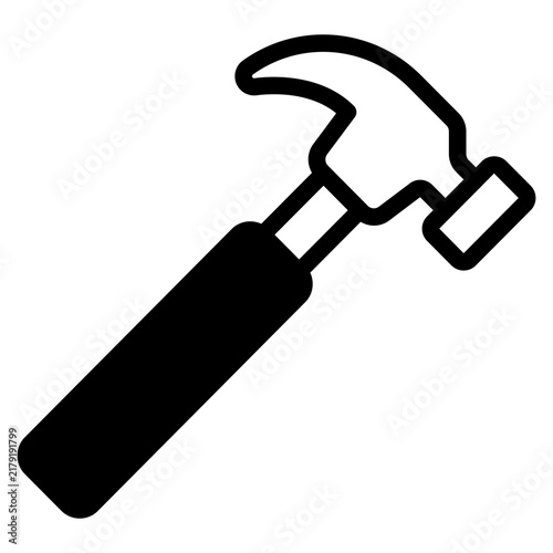 A flat design illustration of a hammer featuring a yellow head, red handle, and orange grip. Ideal for construction or DIY-related projects.