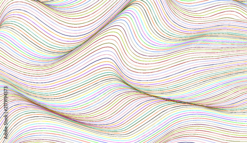 Fotografía A flowing pattern of multicolored wavy lines across a white background, creating depth and motion in an abstract design