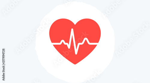 Red Heart Icon with White Pulse Line for Medical and Health Concepts