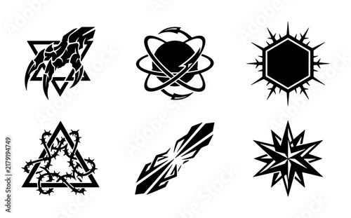 Abstract Geometric Icons Set, Sci-Fi Symbols Collection, Futuristic Emblems, Modern Graphic Elements, Vector Art