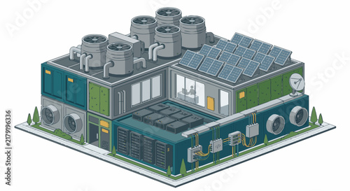 Isometric Vector of Modern Sustainable Data Center Building