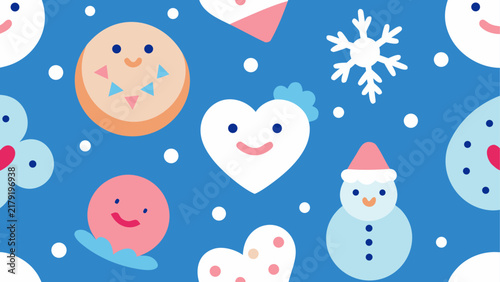 Cute winter themed pattern with smiling faces