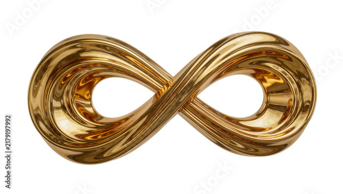 Cuadro en lienzo Shiny golden infinity symbol with smooth curves, isolated on transparent backgro
