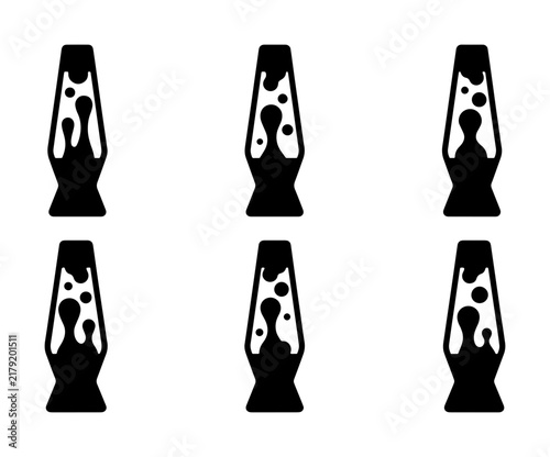 Retro Lava Lamp Icons, 6 Black and White Vector Graphics, Psychedelic 70s Style Decorative Elements for Vintage Design Projects