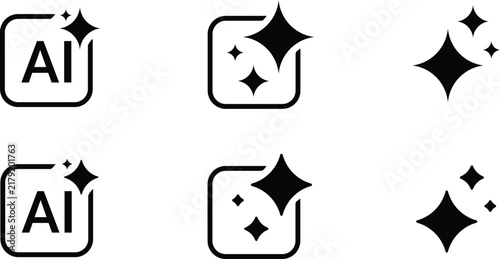 Artificial intelligence icon set. AI symbol with sparkle effects vector illustration