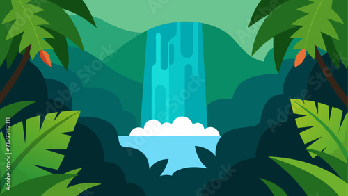 Waterfall in a lush tropical forest scene