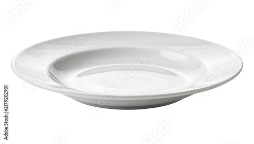 Fotografie Empty white ceramic soup plate with wide rim, isolated on transparent background