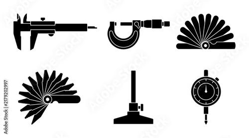 Foto Precision Measuring Tools Vector Icons: Caliper, Micrometer, Feeler Gauge, Dial