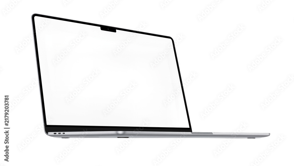 Obraz premium Modern silver laptop with blank screen, isolated on transparent background