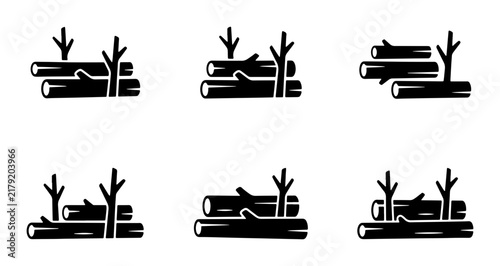 Stack of Logs Icons, Timber Piles Vector Set, Firewood Storage Graphics, Forestry Industry Symbols