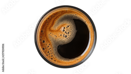 Foto Dark espresso coffee with creamy foam in glass, isolated on transparent backgrou