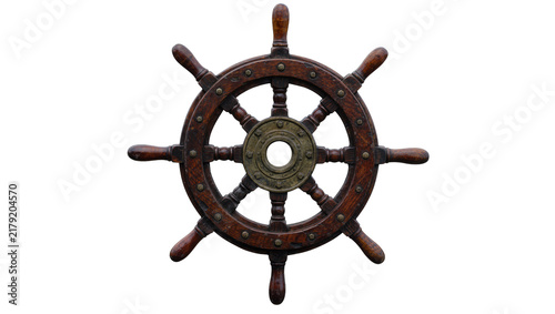 Konstfotografi Antique wooden ship s helm with brass accents, isolated on transparent backgroun