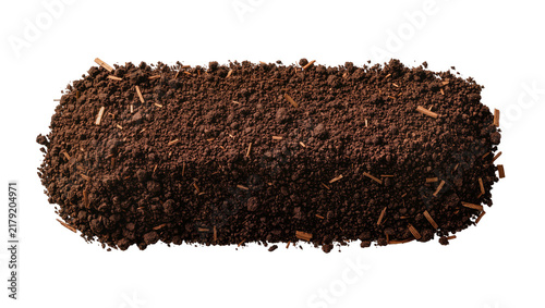 Foto Rich dark soil with tiny wood fragments, isolated on transparent background