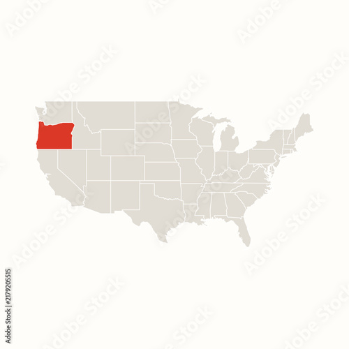 Map of United States of America with Highlighted State of Oregon