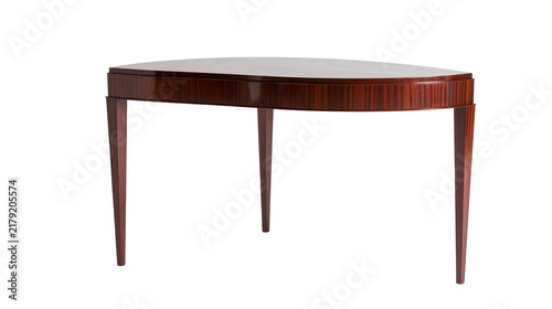 Foto Elegant curved dark wood console table with tapered legs, isolated on transparen