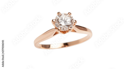 Obraz na plátně Rose gold solitaire diamond engagement ring sparkling precious gemstone, isolate