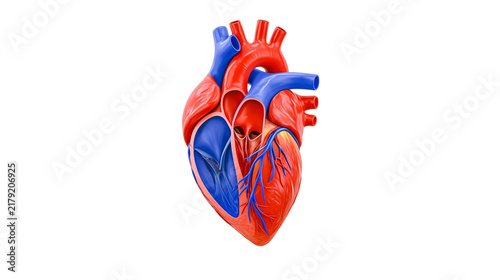 Fotografie Detailed human heart anatomy with red arteries and blue veins, isolated on trans