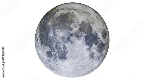 Fotografie Detailed full moon surface with craters and maria, isolated on transparent backg