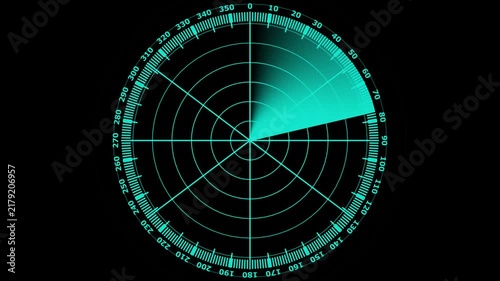 Digital radar screen interface with rotating scanning beam, futuristic hud technology for military, aviation, and scientific data visualization